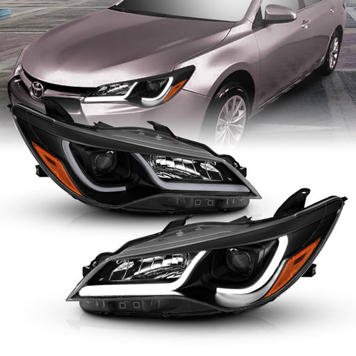 ANZO Projector Headlights With Plank Style Design Black w/Amber 15-16 Toyota Camry (4DR)ANZO