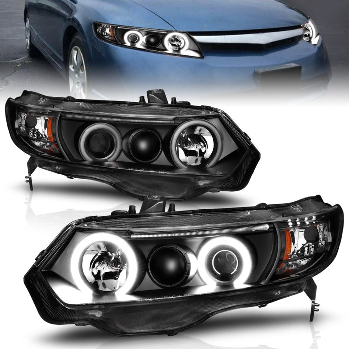 ANZO 2006-2011 Honda Civic Projector Headlights w/ Halo Black (CCFL)ANZO