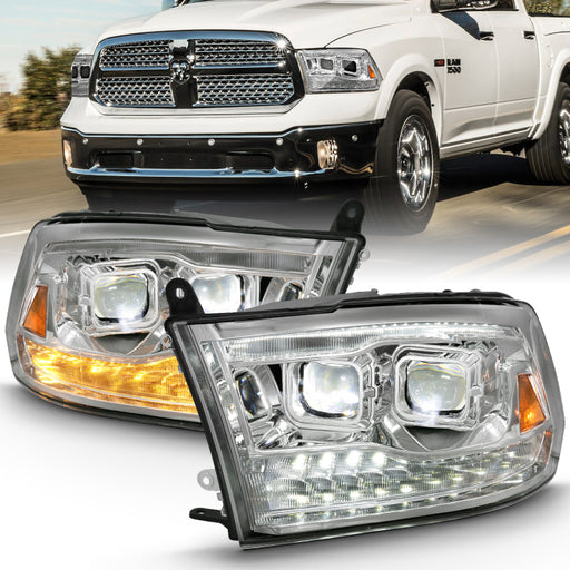 ANZO 2009-2018 Dodge Ram 1500 Led Projector Plank Style Switchback H.L Halo Chrome Amber (OE Style)ANZO