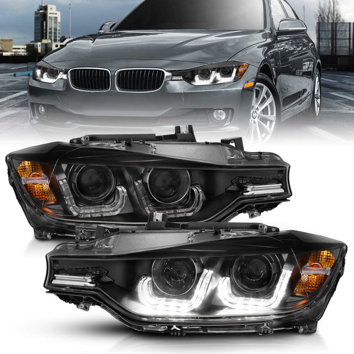 ANZO 2012-2015 BMW 3 Series Projector Headlights w/ U-Bar BlackANZO