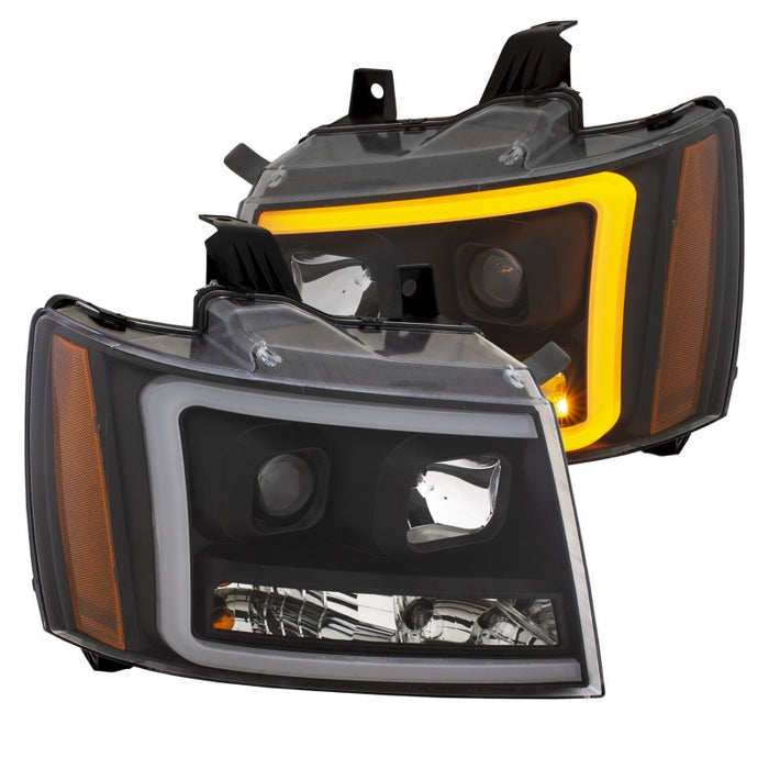 ANZO 07-14 Chevy Tahoe Projector Headlights w/ Plank Style Design Black w/ AmberANZO