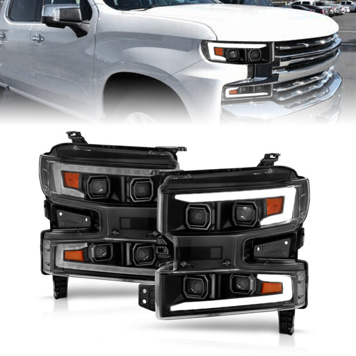 ANZO 19-22 Chevrolet Silverado 1500 LED Proj HL w/Lgt Bar SwBk Seq. Blk w/In. Light - Passenger SideANZO