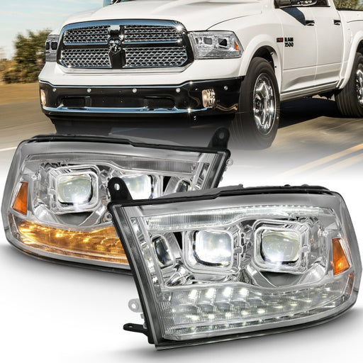 ANZO 2009-2018 Dodge Ram 1500 Led Projector Plank Style Switchback H.L Halo Chrome Amber (OE Style)ANZO