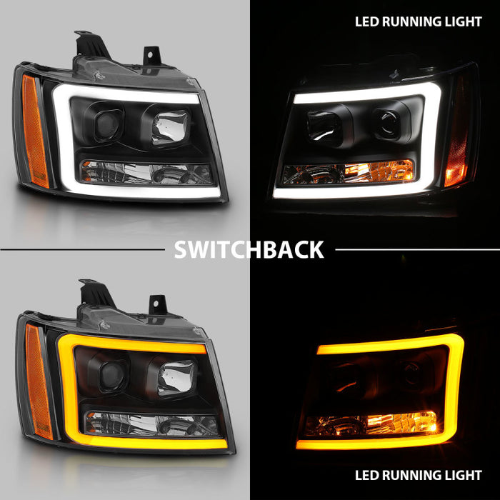 ANZO 07-14 Chevy Tahoe Projector Headlights w/ Plank Style Design Black w/ AmberANZO