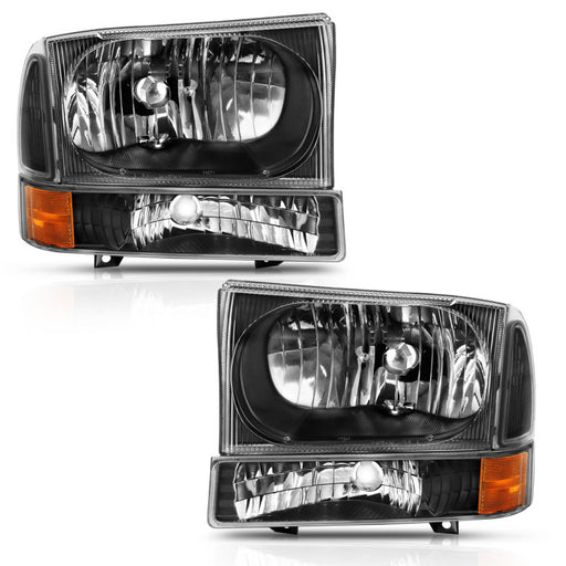 ANZO 2000-2004 Ford Excursion Crystal Headlight w/ Corner Light Black Amber (w/o Bulb)ANZO