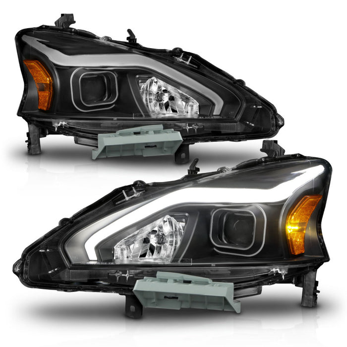 ANZO 13-15 Nissan Altima (w/o Factory HID Bulbs) Projector Headlights - w/ Light Bar Black HousingANZO