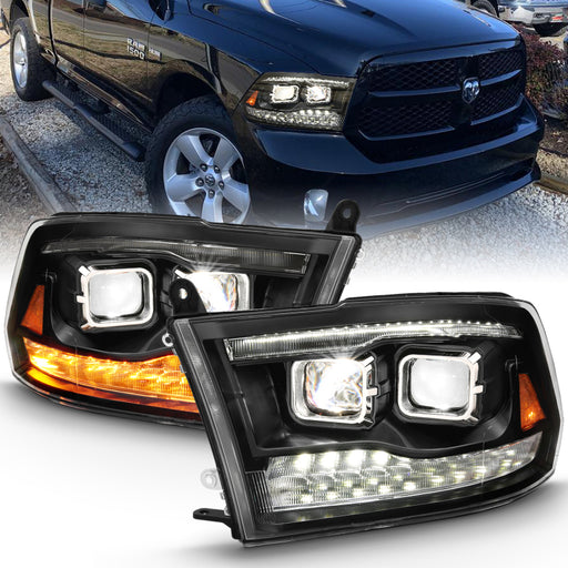 ANZO 2009-2018 Dodge Ram 1500 Led Projector Plank Style Switchback H.L Halo Black Amber (OE Style)ANZO