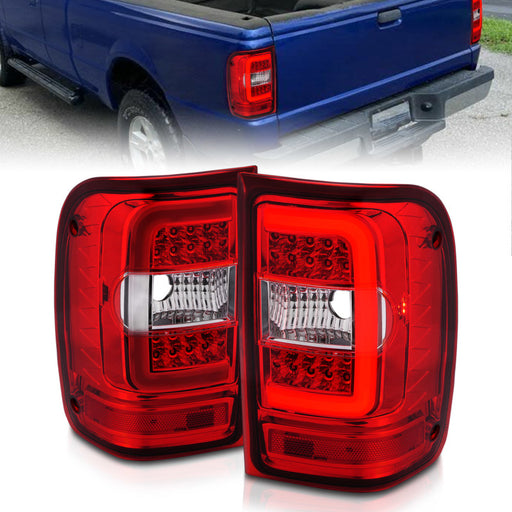 ANZO 2001-2011 Ford Ranger LED Tail Lights w/ Light Bar Chrome Housing Red/Clear LensANZO