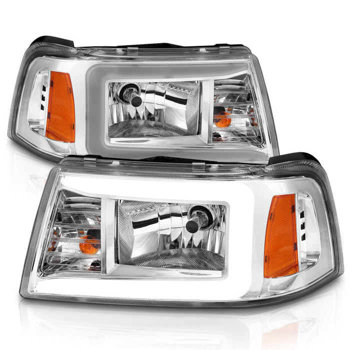 ANZO 2001-2011 Ford Ranger Crystal Headlights w/ Light Bar Chrome HousingANZO