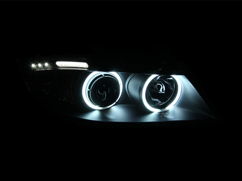 ANZO 2006-2008 BMW 3 Series E90-E91 Projector Headlights w/ Halo w/ LED Bar Black (CCFL)ANZO