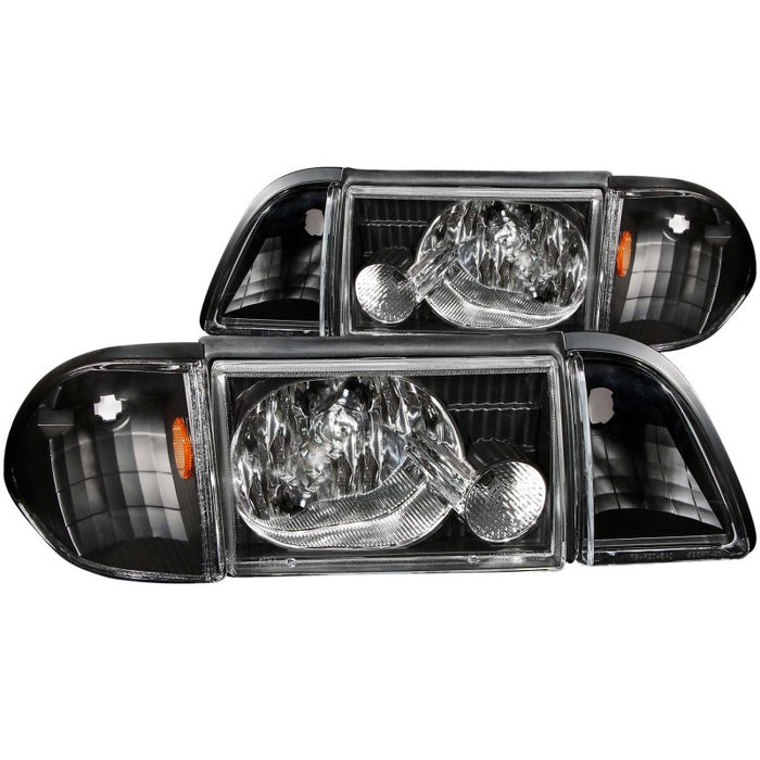 ANZO 1987-1993 Ford Mustang Crystal Headlights Black w/ Corner Lights 3pcANZO