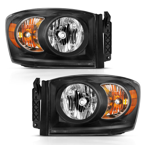 ANZO 2006-2009 Dodge Ram 1500 Crystal Headlight Black AmberANZO