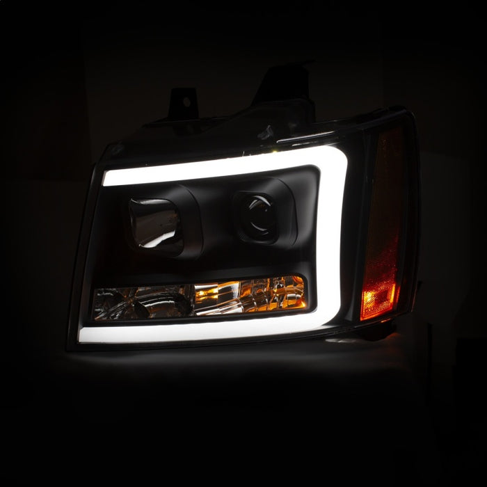 ANZO 07-14 Chevy Tahoe Projector Headlights w/ Plank Style Design Black w/ AmberANZO