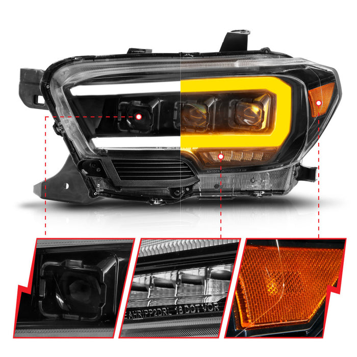 ANZO 16-22 Toyota Tacoma LED Projector Headlights w/ Light Bar Sequential Black Housing w/InitiationANZO