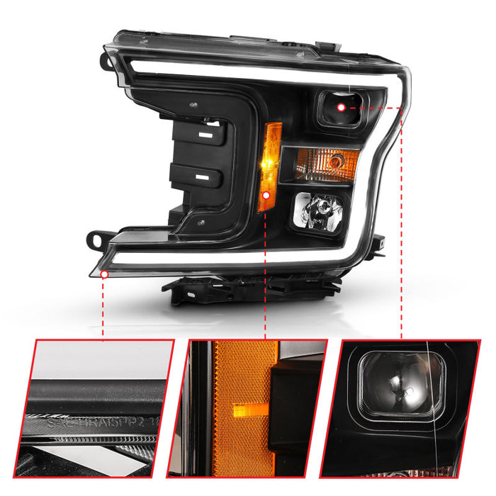 ANZO 2018-2019 Ford F-150 Projector Plank Style H.L. Black Amber (Without Switchback)ANZO