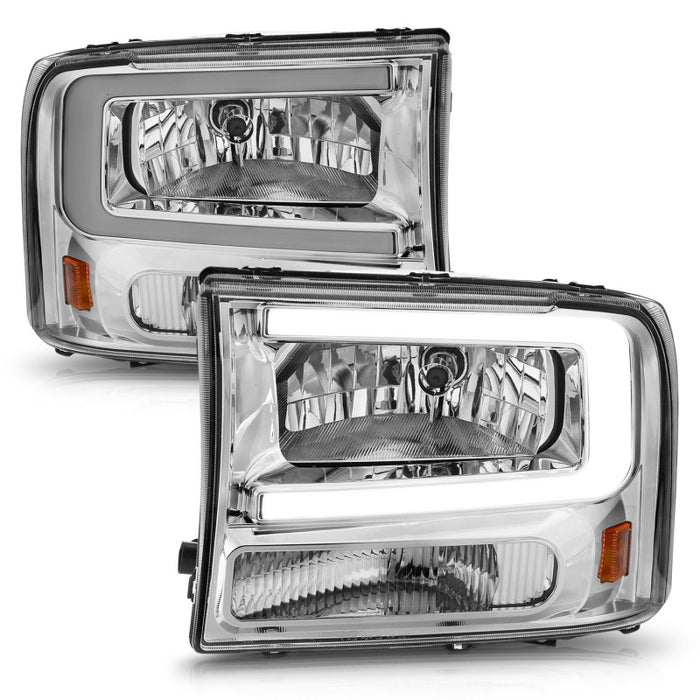 ANZO 99-04 Ford F250/F350/F450/Excursion (excl. 99) Crystal Headlights - w/ Light Bar Chrome HousingANZO