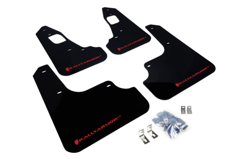 Rally Armor 08-17 Mitsubishi EVO X Black UR Mud Flap w/ Red LogoRally Armor