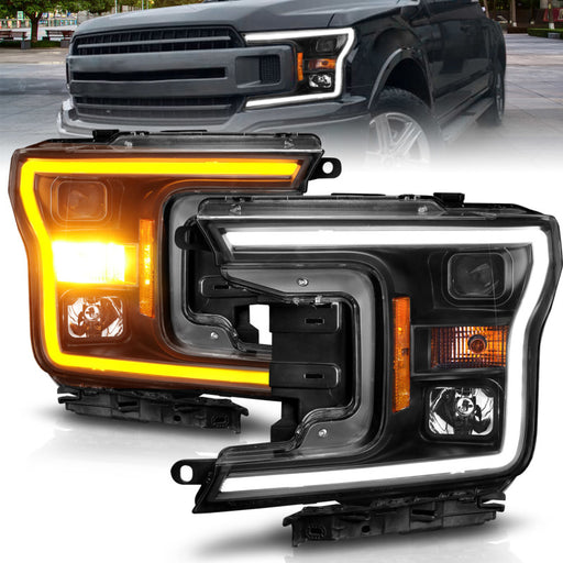 ANZO 2018-2020 Ford F-150 Projector Headlight w/ Plank Style Switchback Black HousingANZO