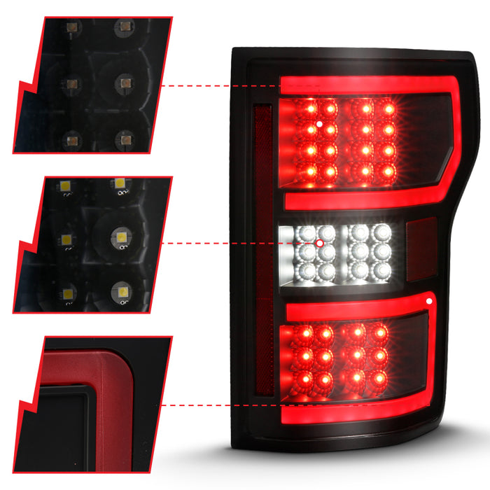 ANZO 18-19 Ford F-150 LED Taillight Black Housing Clear Lens Red Light Bar W/SequentialANZO