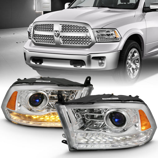 ANZO 2009-2018 Dodge Ram 1500 Projector Plank Style Switchback H.L Halo Chrome Amber (OE Style)ANZO