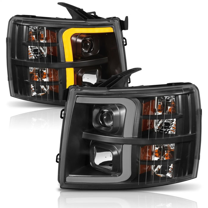 ANZO 07-13 Chevrolet Silverado 1500 Plank Style Projector Headlights Black w/ AmberANZO